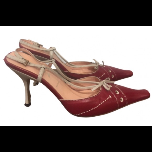 Prada kitten heels size 37 red beige cream - Picture 2 of 15